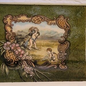 Beautiful Antique 28 x 24 oil painting from the 1800s in scroll form.